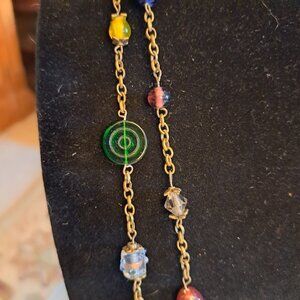 Handmade Indian Glass Bronzetone Necklace 60"